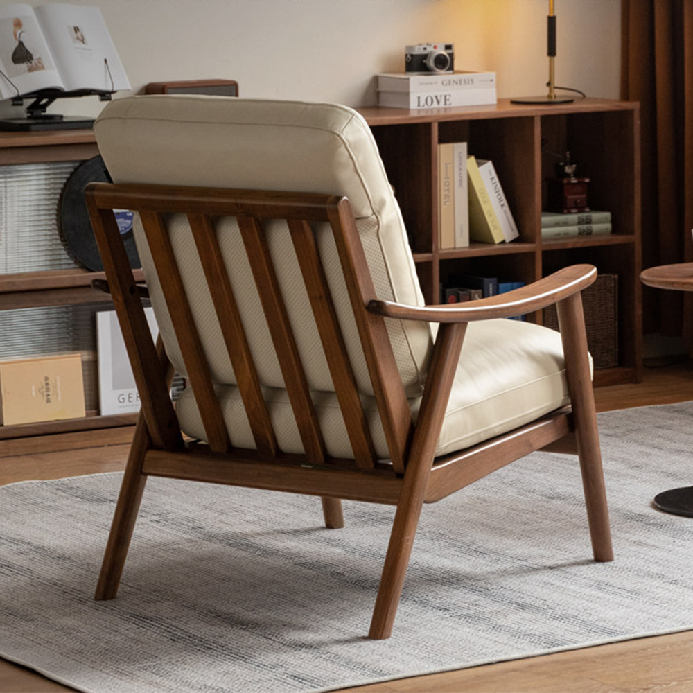Simancas Natural Solid Walnut Genuine Leather Armchair