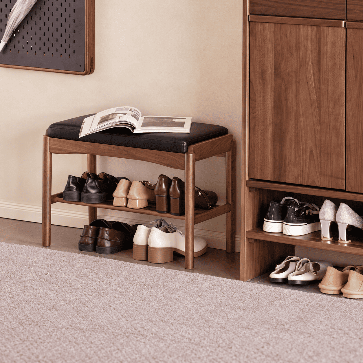 Simancas Natural Solid Walnut Shoe Bench