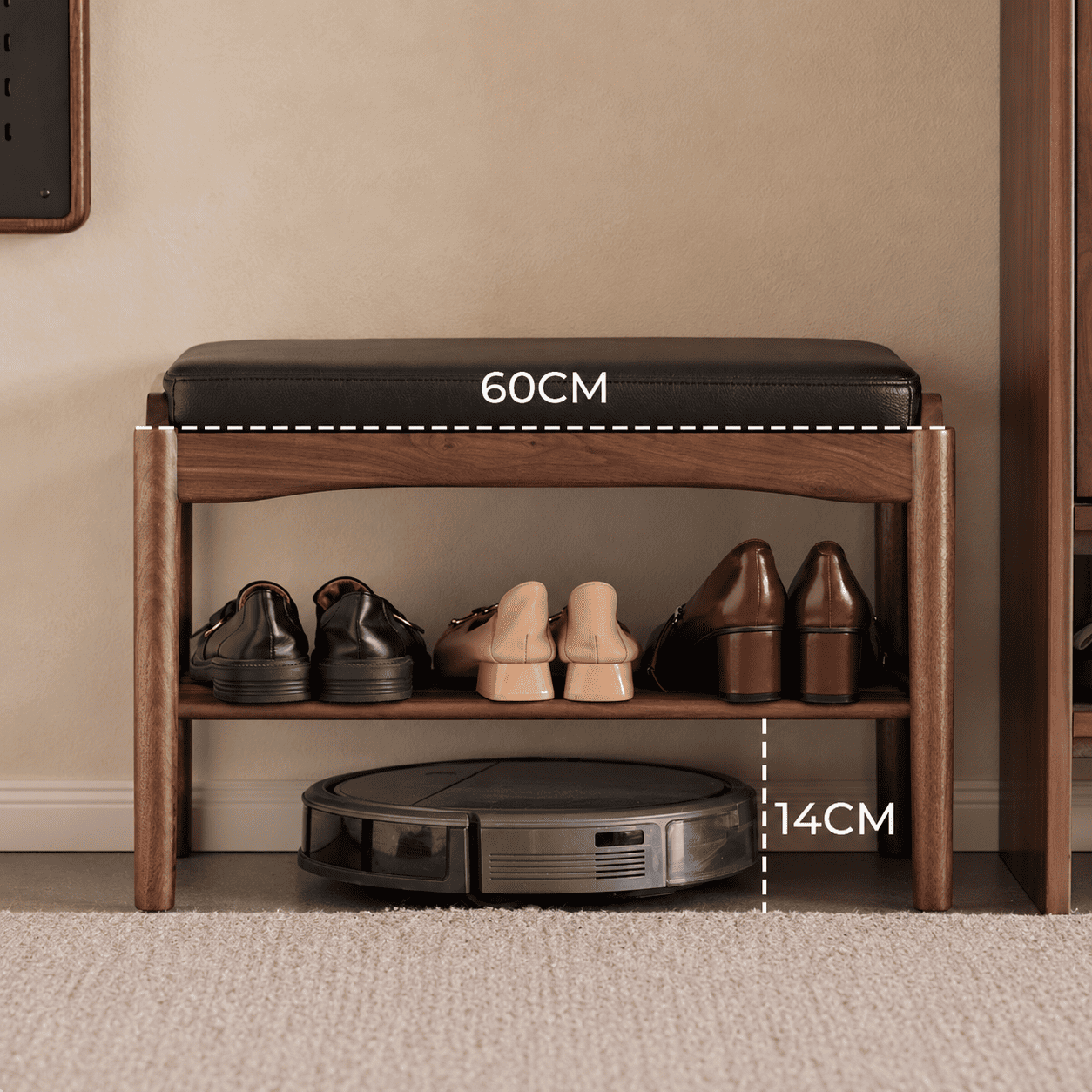 Simancas Natural Solid Walnut Shoe Bench