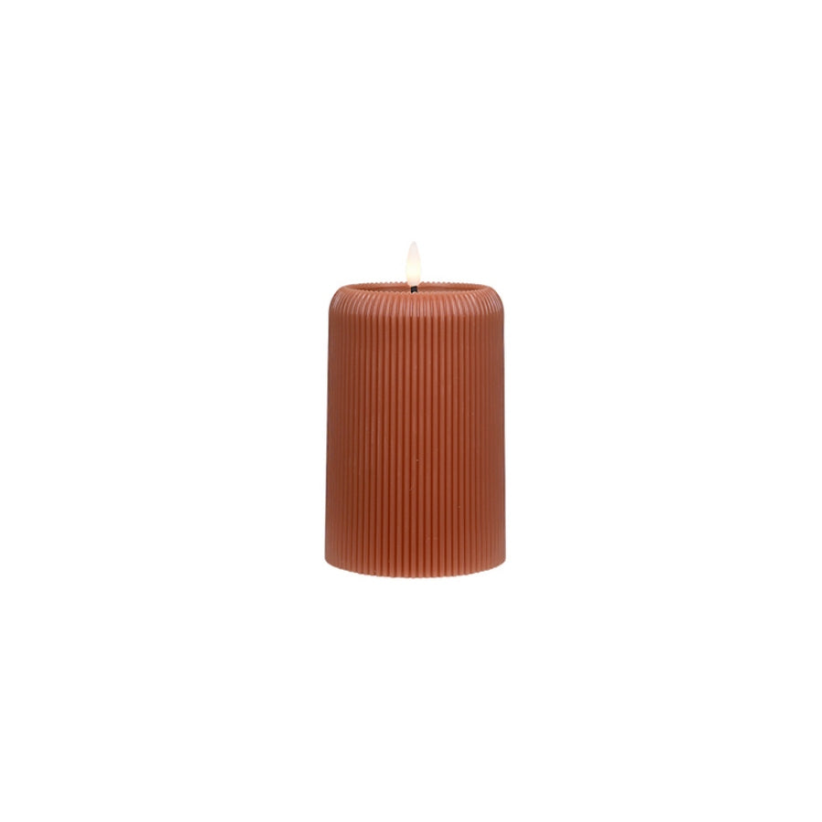 Small LED Ribbed Pillar Candle - Dk Brown FXC771SDKBR