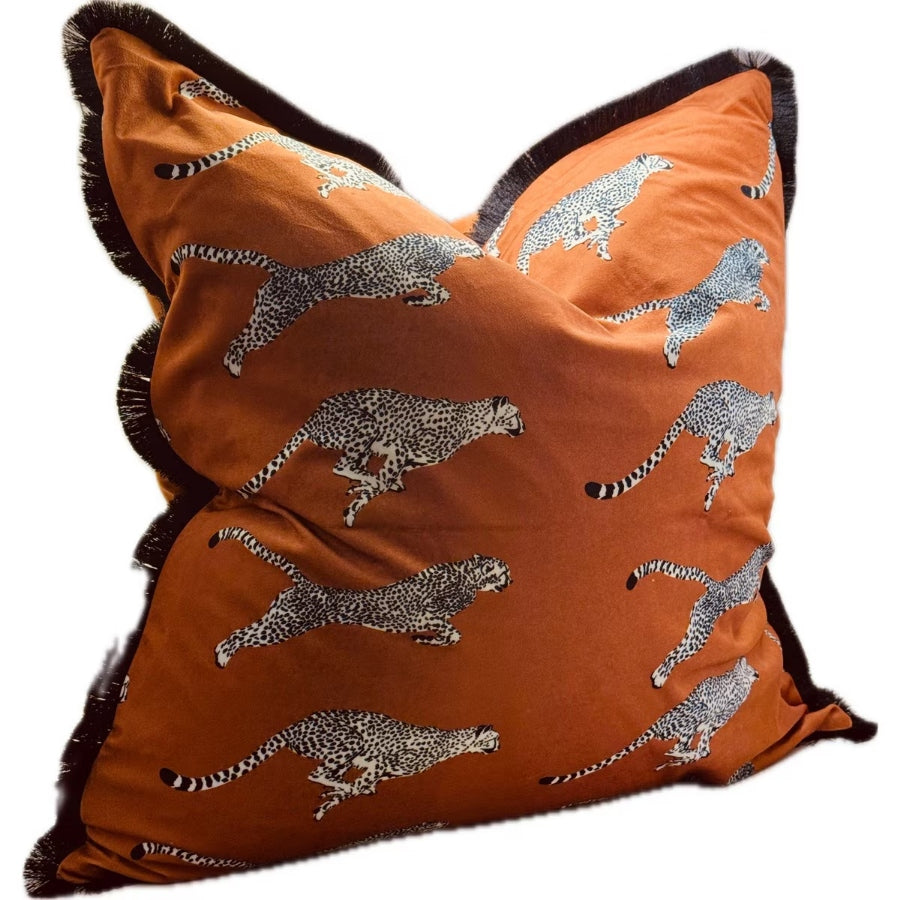 Snugg & Co. Cushion Cover - Leopard Printed Cushion Cover - Orange Velvet RCO4006