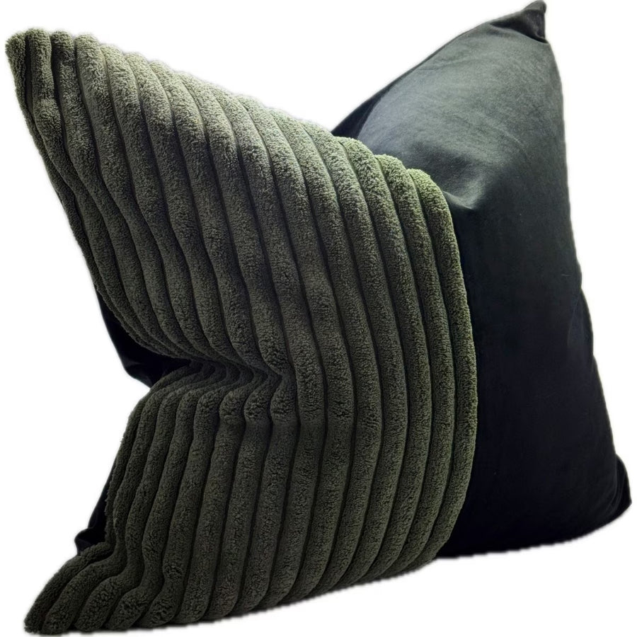 Snugg & Co. Cushion Cover - Patchwork Cushion Cover - Black Green Corduroy Velvet RCO4013