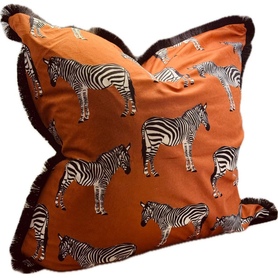 Snugg & Co. Cushion Cover - Zebra Print Cushion Cover - Orange Velvet RCO4004