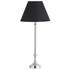 Nickel table lamp with black linen shade and slim polished base for modern interior styling