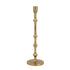 Gold taper candle holder with slim sculptural stem for elegant candle display
