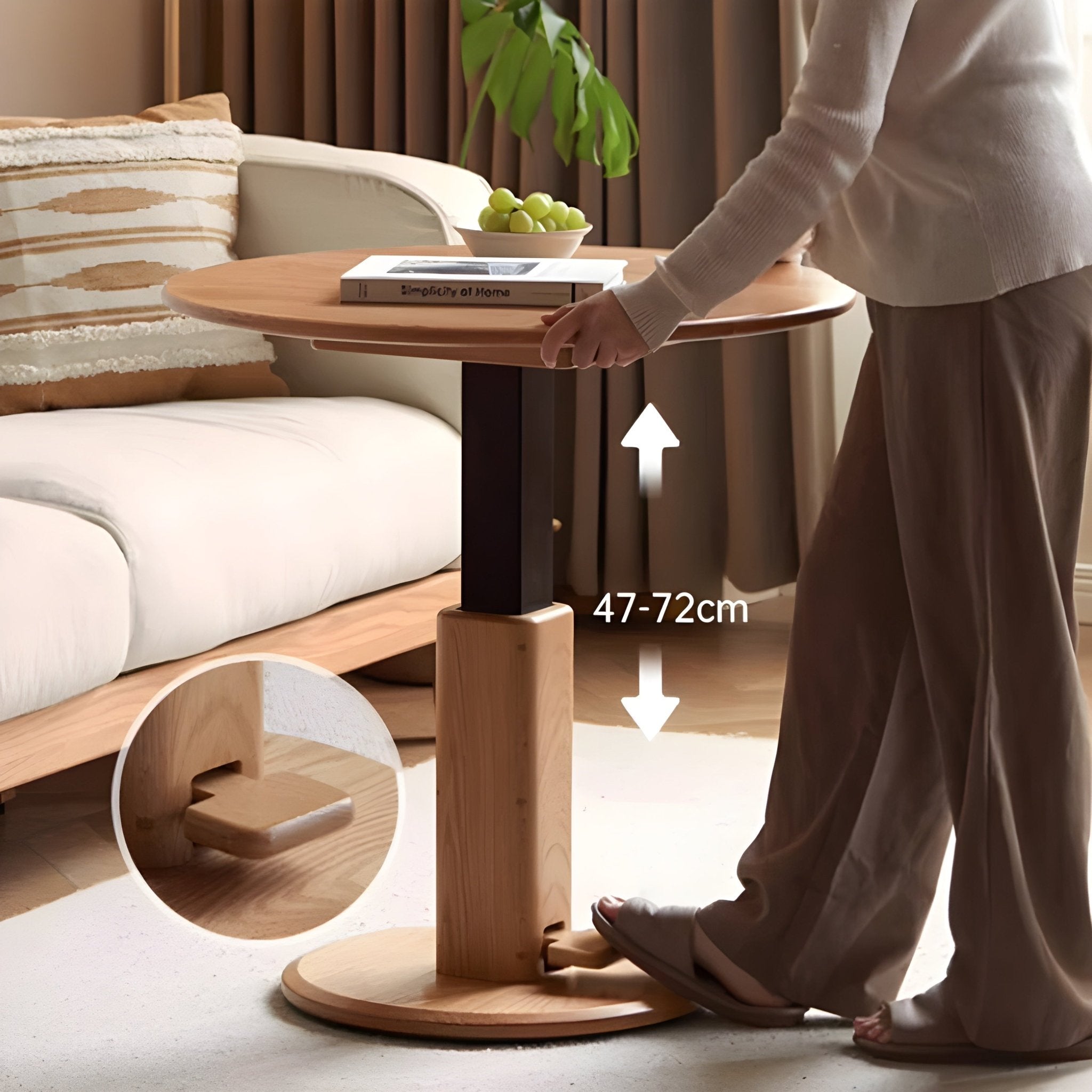 Tome Solid Wood Height Adjustable Coffee Table | round small coffee table NZ | Oak Furniture Store