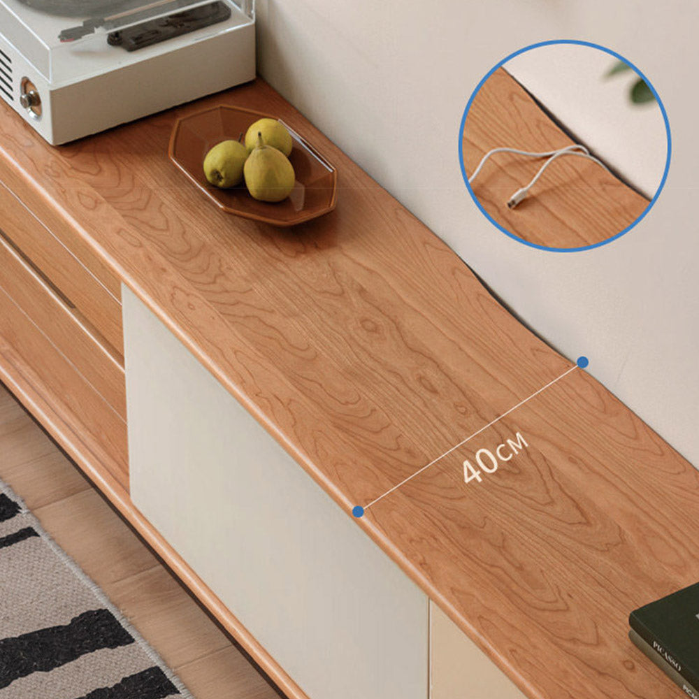 Tonnac solid cherry entertainment unit with drawers, glass shelving and modern retro design in a Kiwi living room