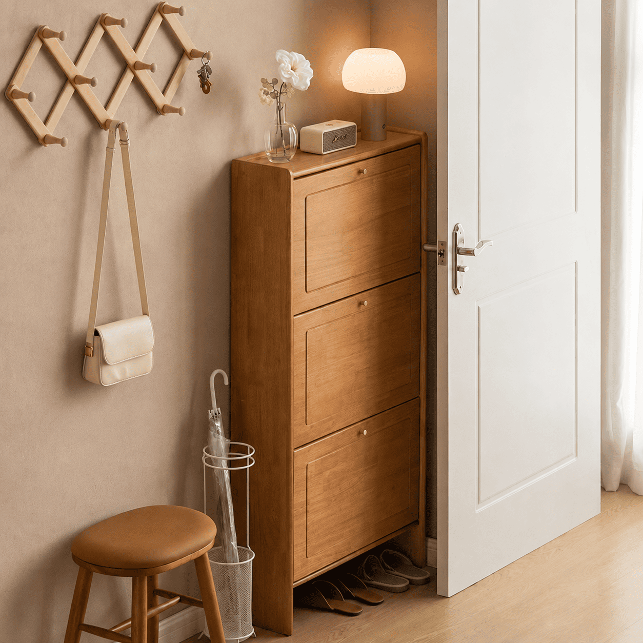 Tulsa Natural Solid Rubber Wood Shoe Cabinet