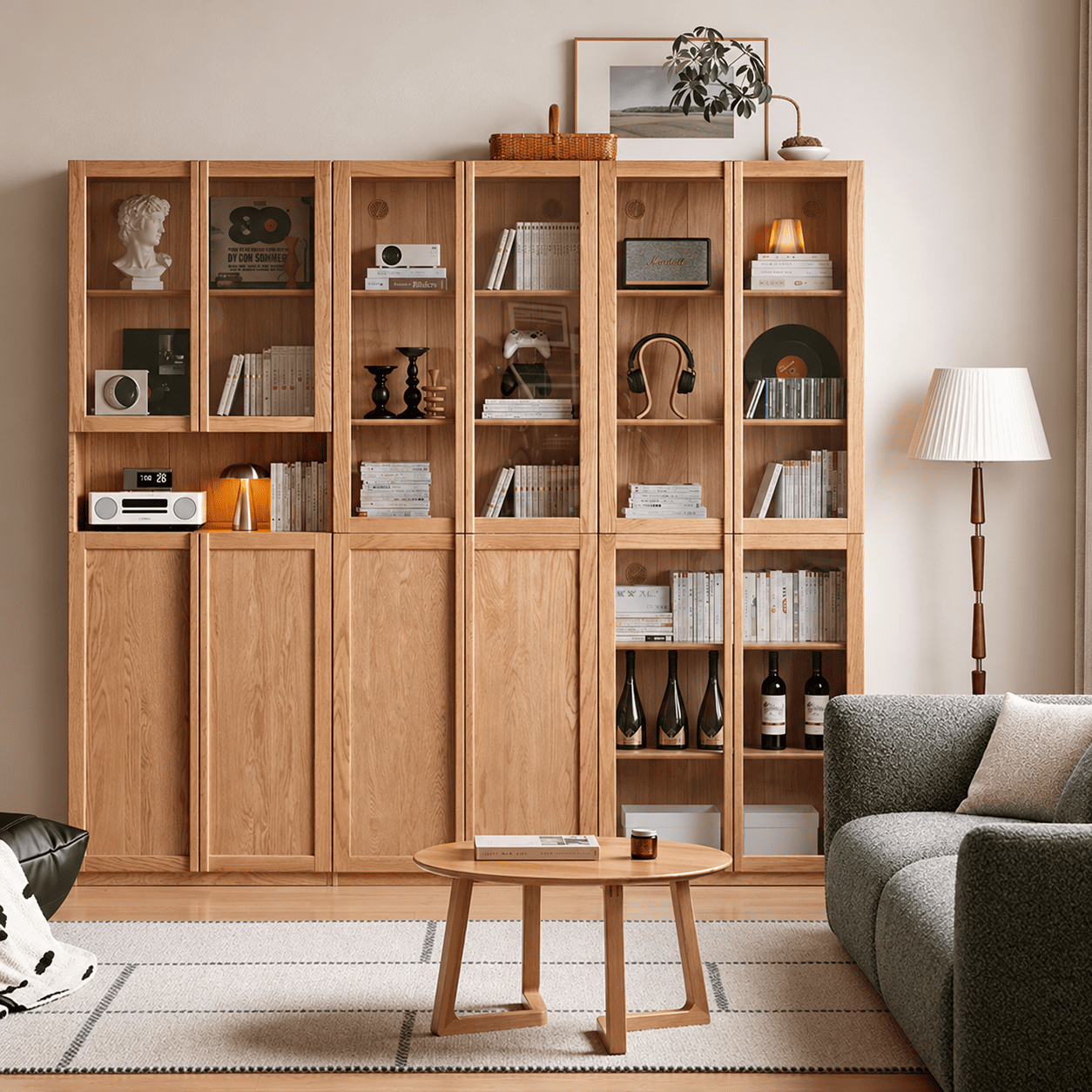 Waco Natural Solid Oak Display Bookcase Cabinet