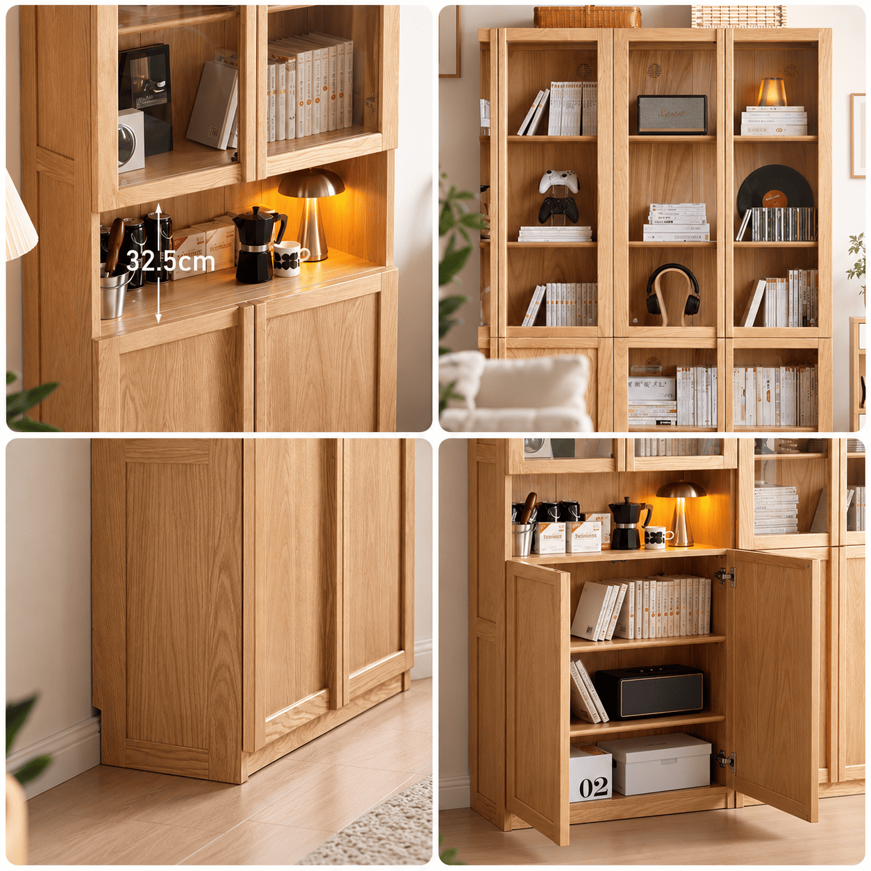 Waco Natural Solid Oak Display Bookcase Cabinet