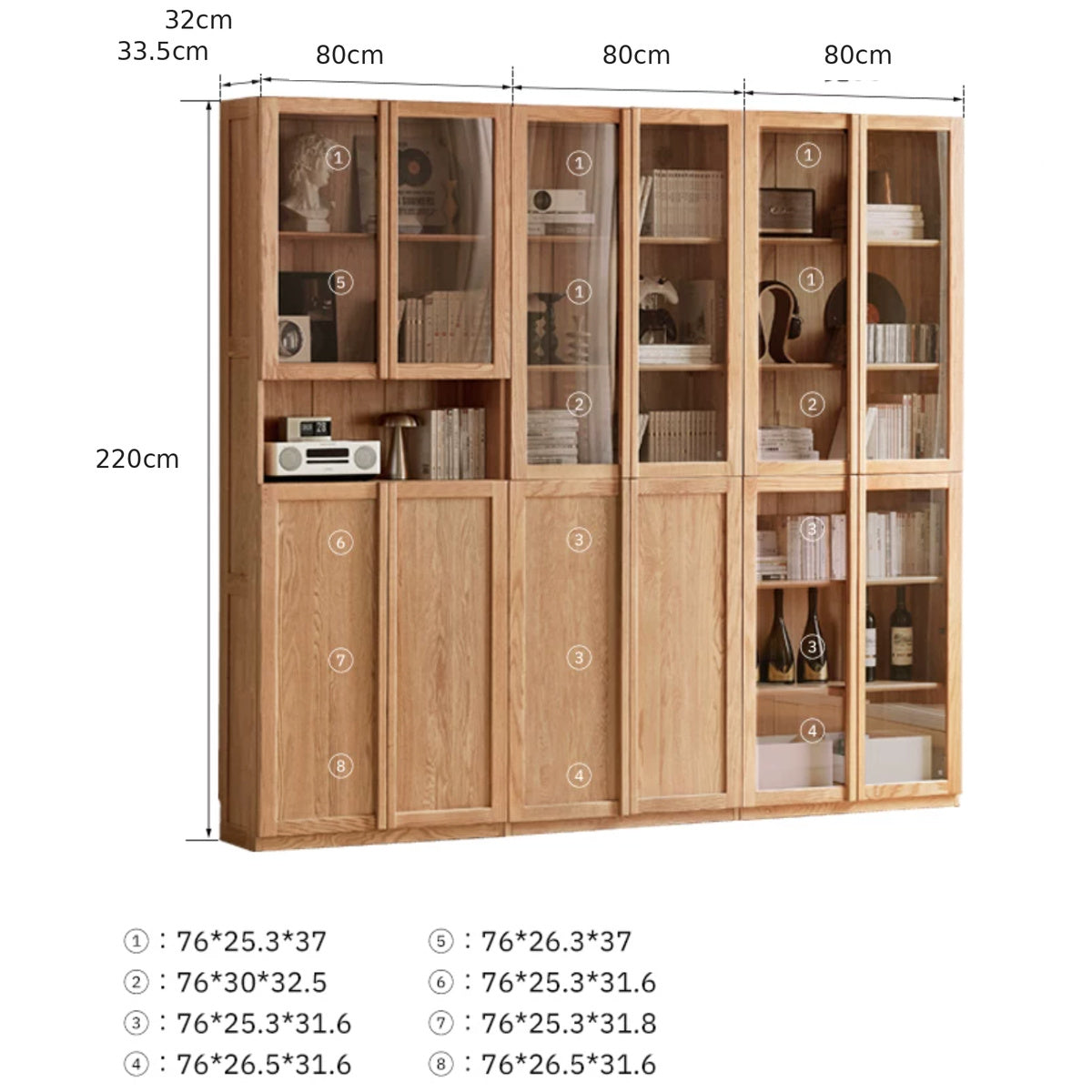 Waco Natural Solid Oak Display Bookcase Cabinet