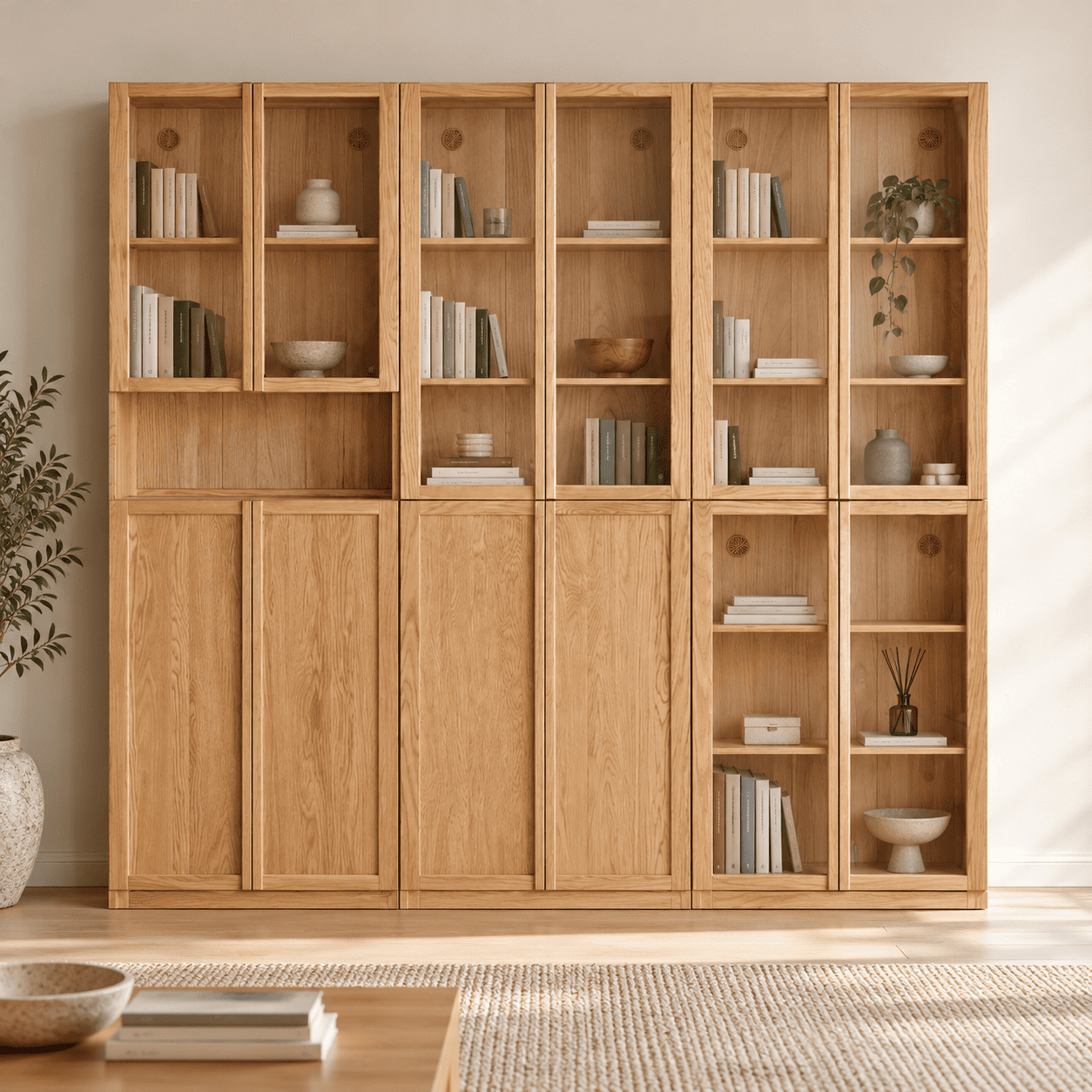 Waco Natural Solid Oak Display Bookcase Cabinet