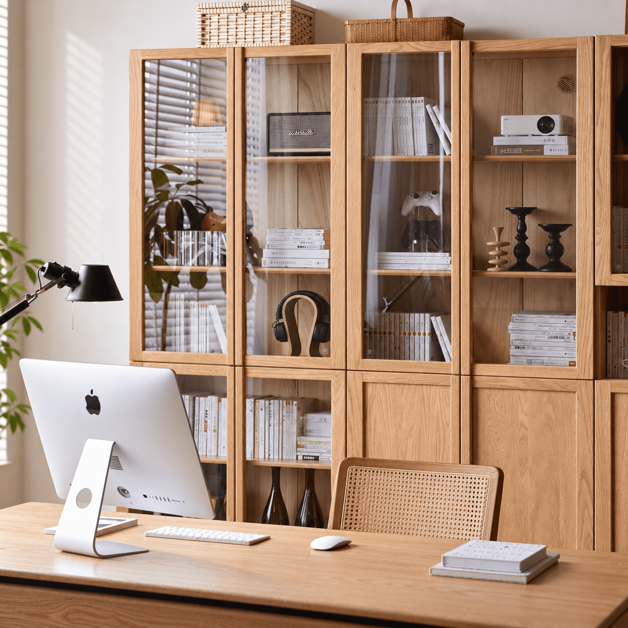 Waco Natural Solid Oak Display Bookcase Cabinet