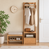 Warburg natural solid oak coat rack with drawer unit, hanging clothes and matching oak bedroom furniture