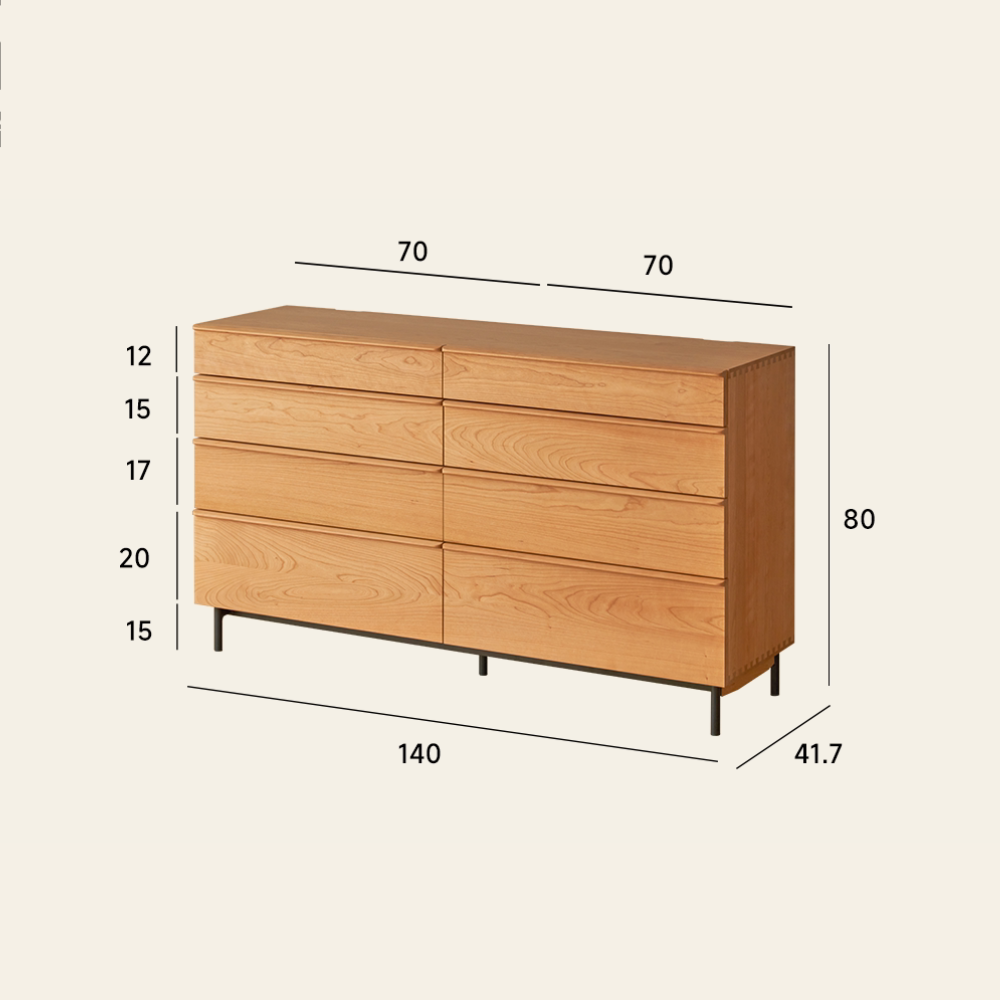 Wells Natural Solid Cherry Chest of 8 Drawers
