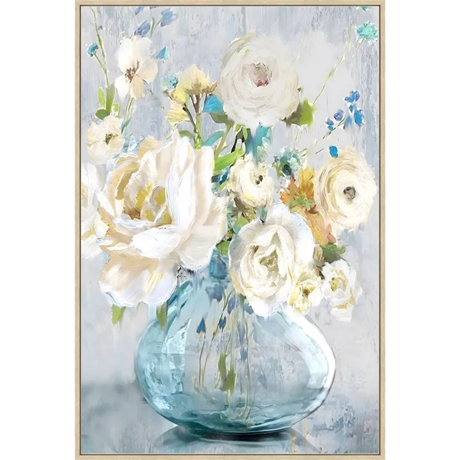 White Flowers Framed Canvas Wall Art 60X90CM KCM40522