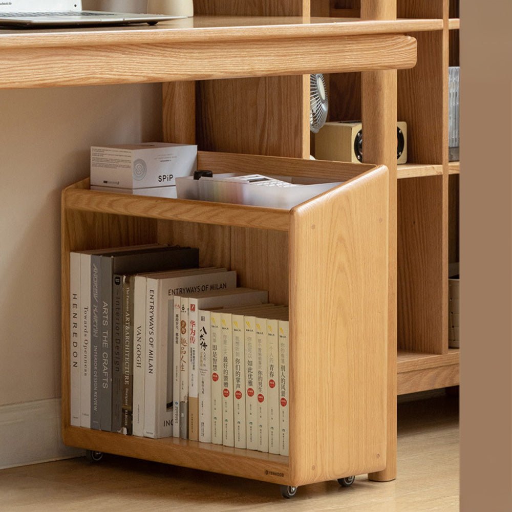 Zelt Natural Solid Oak Mobile Small Bookcase | Oak Furniture Store