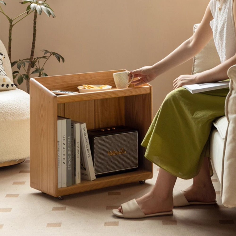 Zelt Natural Solid Oak Mobile Small Bookcase | Oak Furniture Store