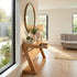 Solid oak console table with practical drawers and lower shelf for modern home organisation