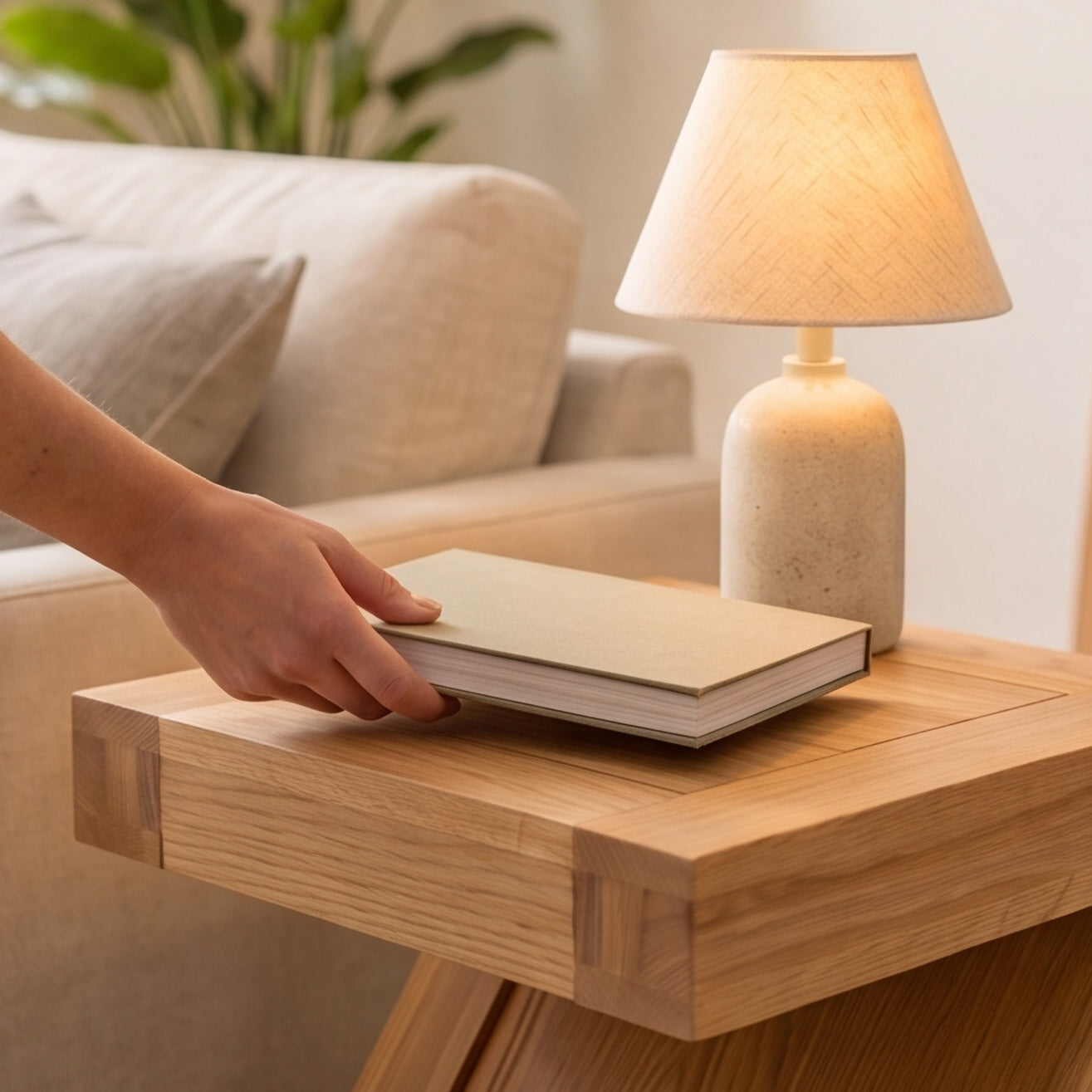 Zetland Natural Solid Oak Lamp Table with thick square top and sturdy solid wood design