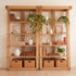 Natural solid oak large bookshelf with open shelves for books, plants, and decorative storage