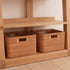 Large natural oak bookshelf paired side by side for a stylish living room storage wall