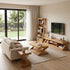 Natural solid oak entertainment unit with open media shelves and warm wood grain finish