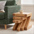 Zetland Natural Solid Oak Nest of Tables styled beside a green fabric sofa in a bright living room