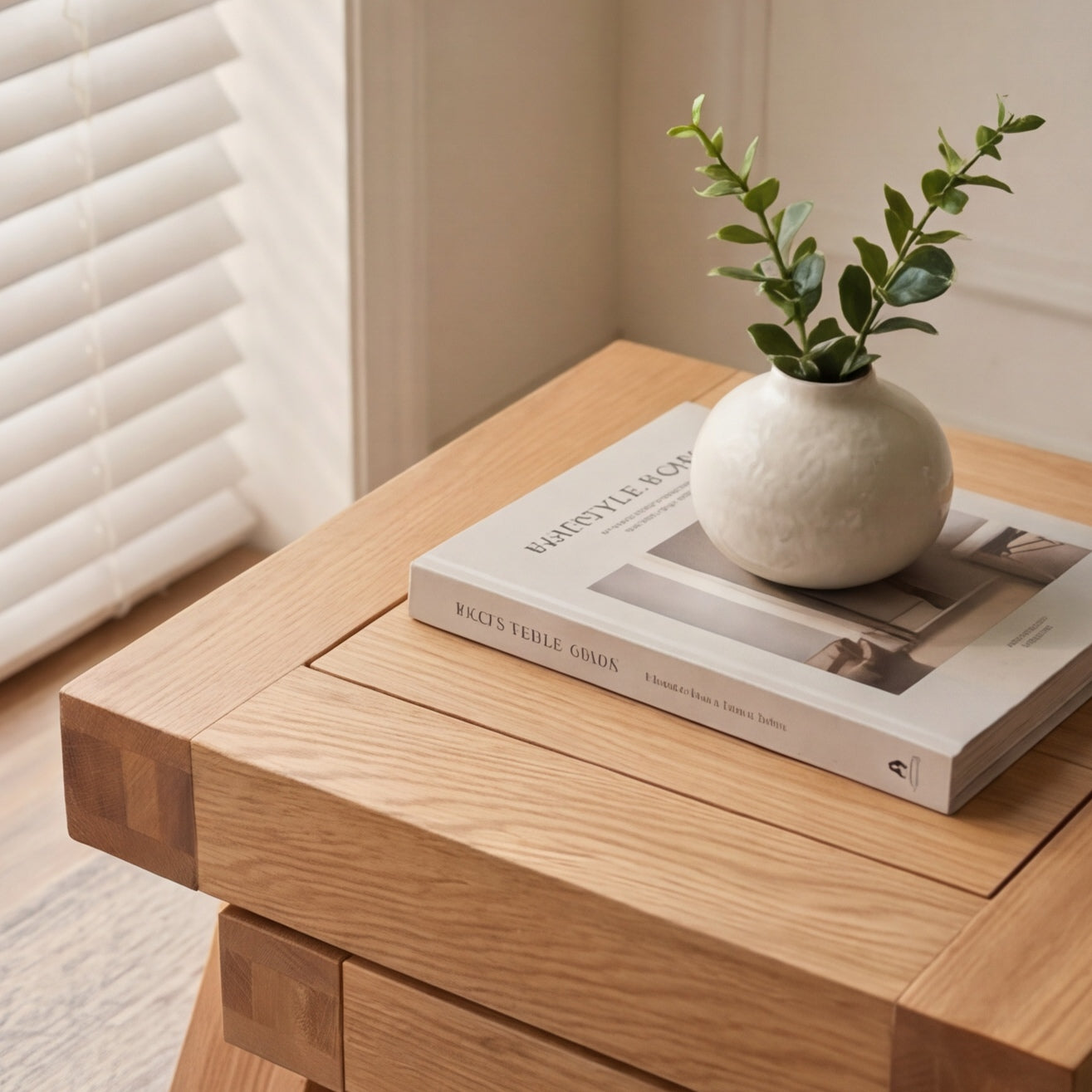 Space-saving solid oak nesting side tables with natural oak grain and sturdy timber construction