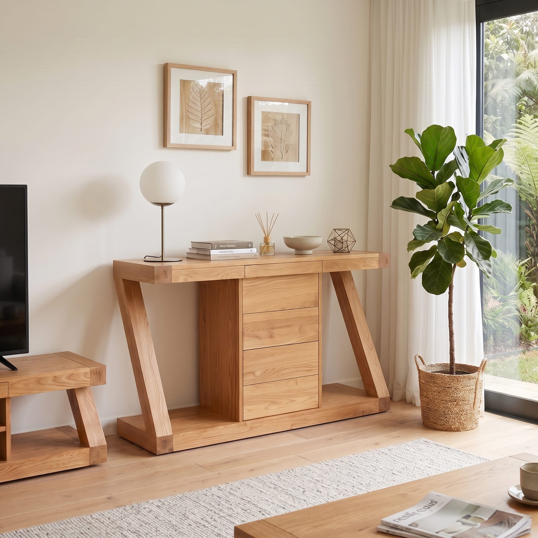 Zetland Natural Solid Oak Sideboard with warm oak grain for dining room and living room storage
