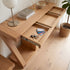 Solid oak buffet sideboard styled in a bright modern dining room with warm natural texture