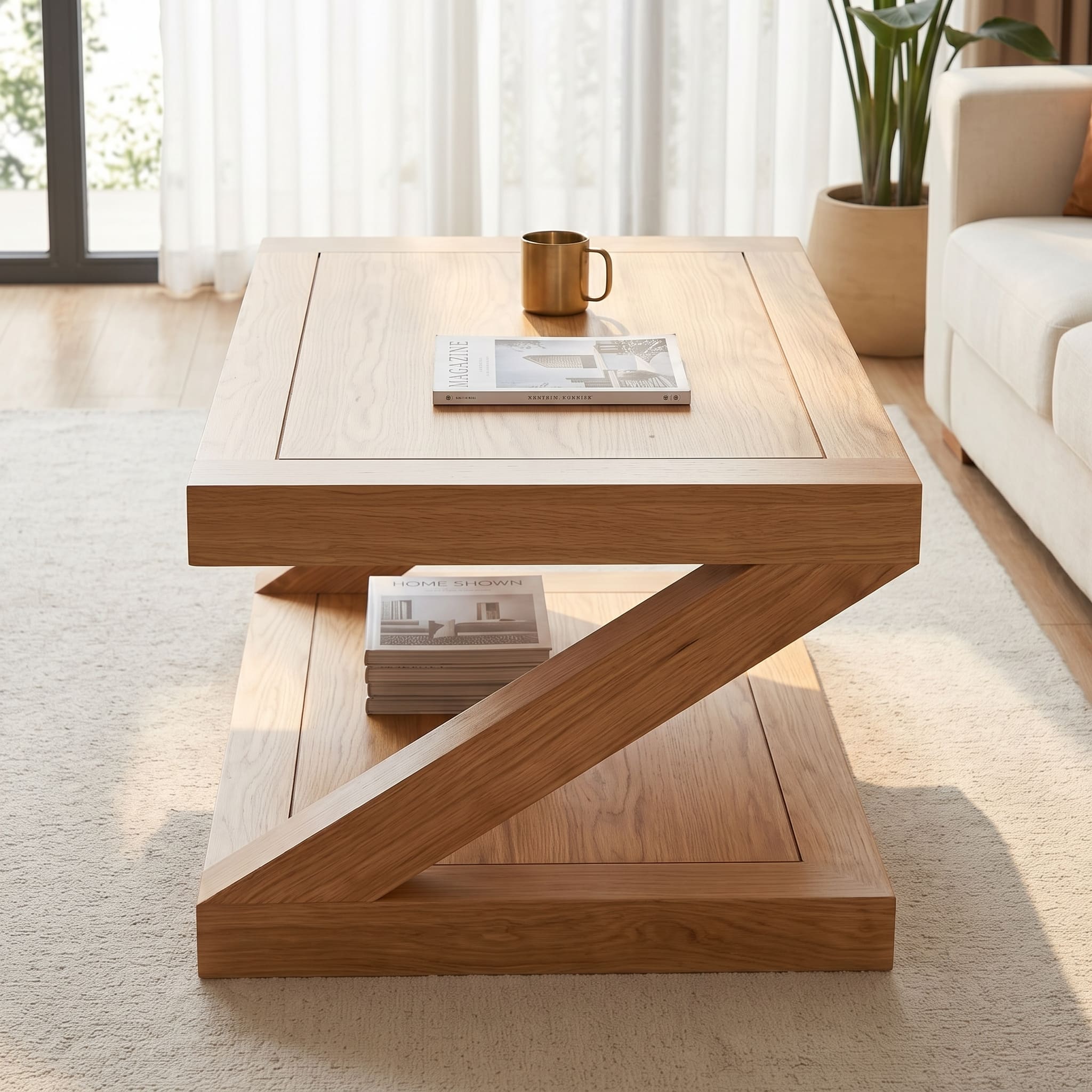 Zetland oak coffee table with Z-shaped timber legs for modern lounge room styling