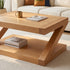Natural solid oak small coffee table with warm wood grain and lower shelf storage
