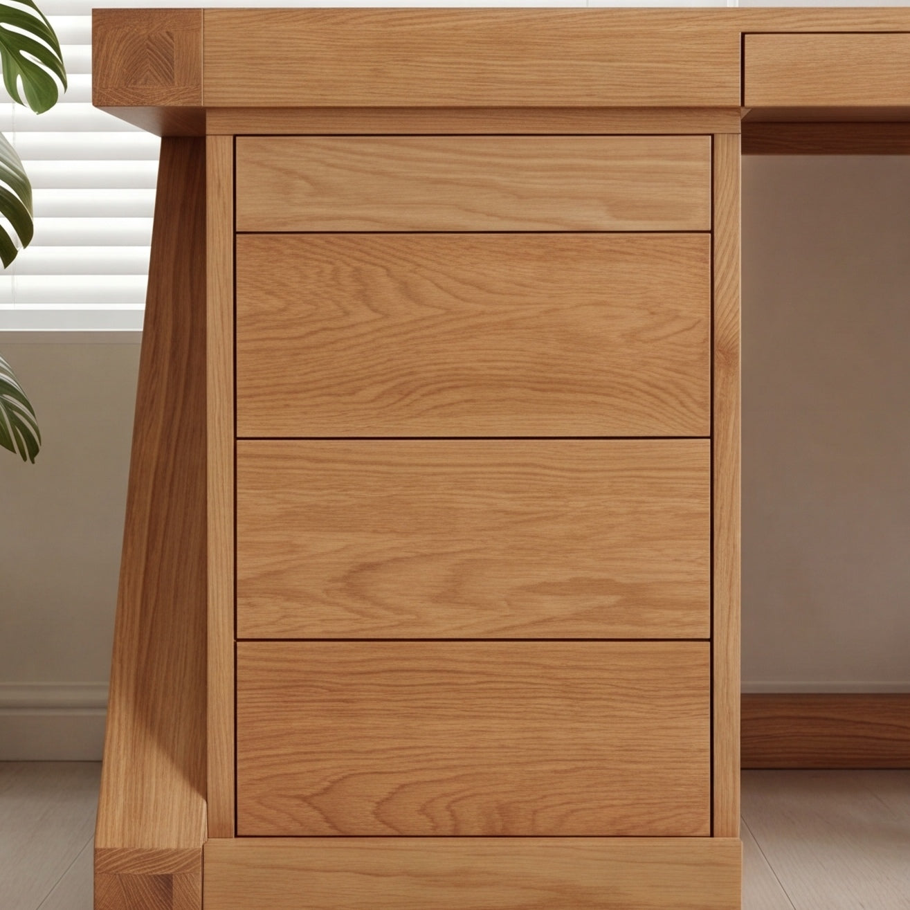 Solid oak work station with wide desktop for laptop, stationery, books, and office essentials