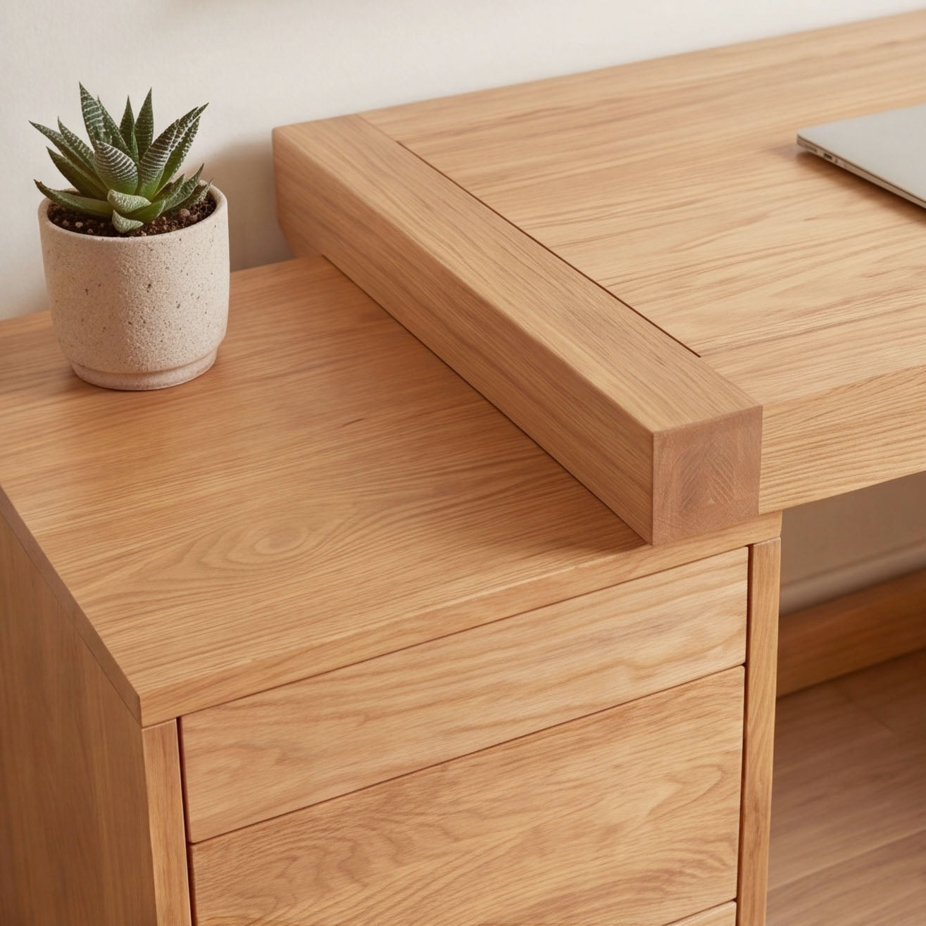 Zetland Natural Solid Oak Work Station with built-in drawers for organised home office storage