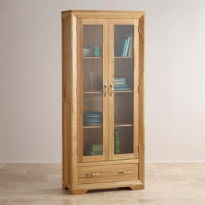 Chamfer Natural Solid Oak Glazed Display Cabinet - Oak Furniture Store & Sofas