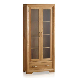 Chamfer Natural Solid Oak Glazed Display Cabinet - Oak Furniture Store & Sofas