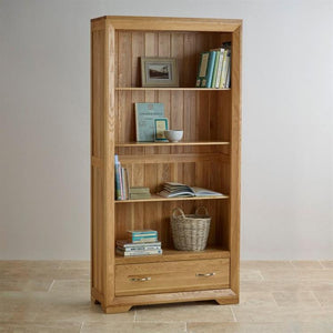 Chamfer Tall Bookcase with Drawers - Oak Furniture Store & Sofas
