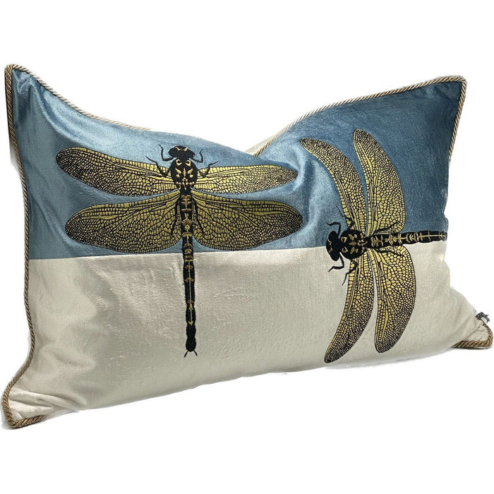 Embroidered Deluxe Blue White Gold Cushion RIH6020