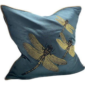 Embroidered Elite Blue Gold Cushion RIH6022 - Oak Furniture Store & Sofas