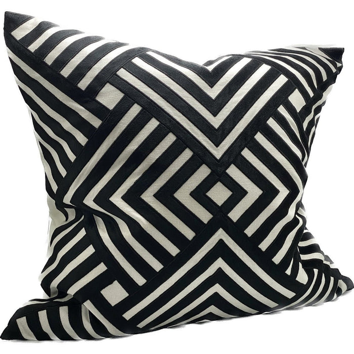 Embroidered Luxe Black White Cushion RIH6023