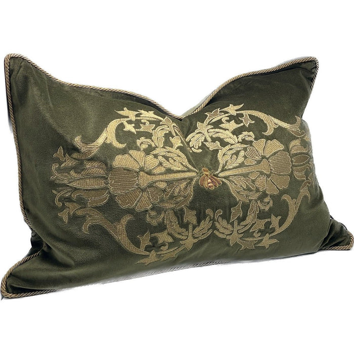 Embroidered Luxe Green Gold Cushion RIH6004