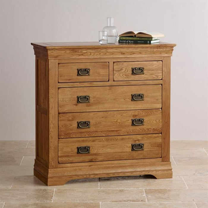 French Rustic Solid Oak 2+3 Chest Of Drawers