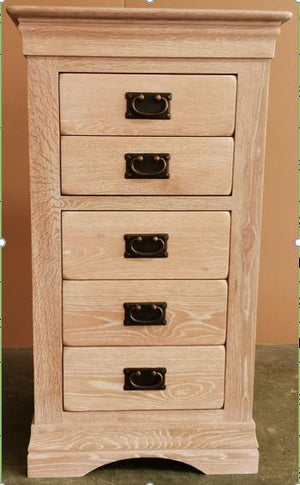 French Rustic Solid Oak 5 Drawers Tallboy - Oak Furniture Store & Sofas