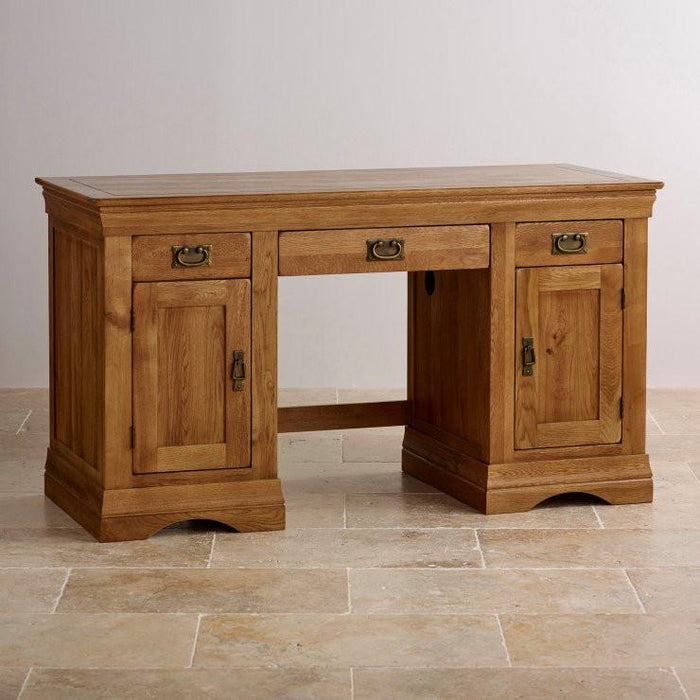 French Rustic Solid Oak Computer Desk