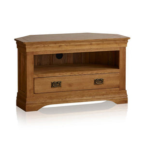 French Rustic Solid Oak Corner TV Cabinet - Oak Furniture Store & Sofas