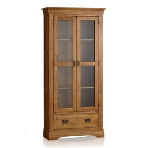French Rustic Solid Oak Display Cabinet - Oak Furniture Store & Sofas