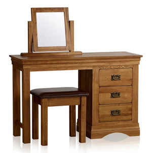 French Rustic Solid Oak Dressing Table Set - Oak Furniture Store & Sofas