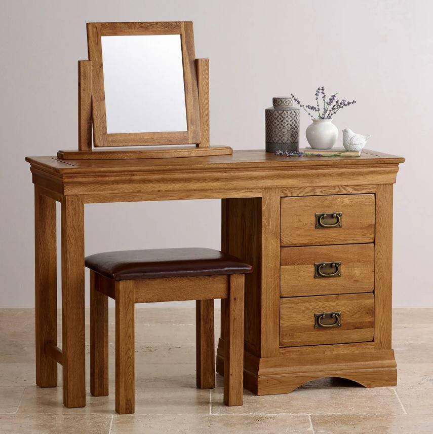 French Rustic Solid Oak Dressing Table Set - Oak Furniture Store & Sofas