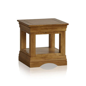 French Rustic Solid Oak Square Lamp Table - Oak Furniture Store & Sofas